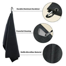 Microfiber waffle towel dries clubs and hands quickly to stay odor-free.