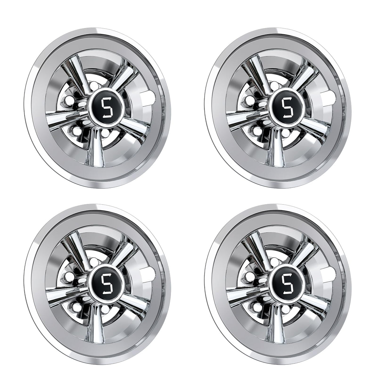 Shu-Ran universal chrome golf cart hub caps for 8-inch wheels, enhances style and protection