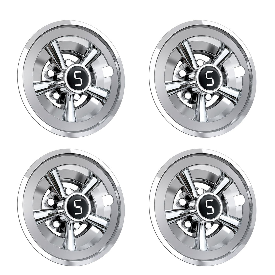 Shu-Ran universal chrome golf cart hub caps for 8-inch wheels, enhances style and protection