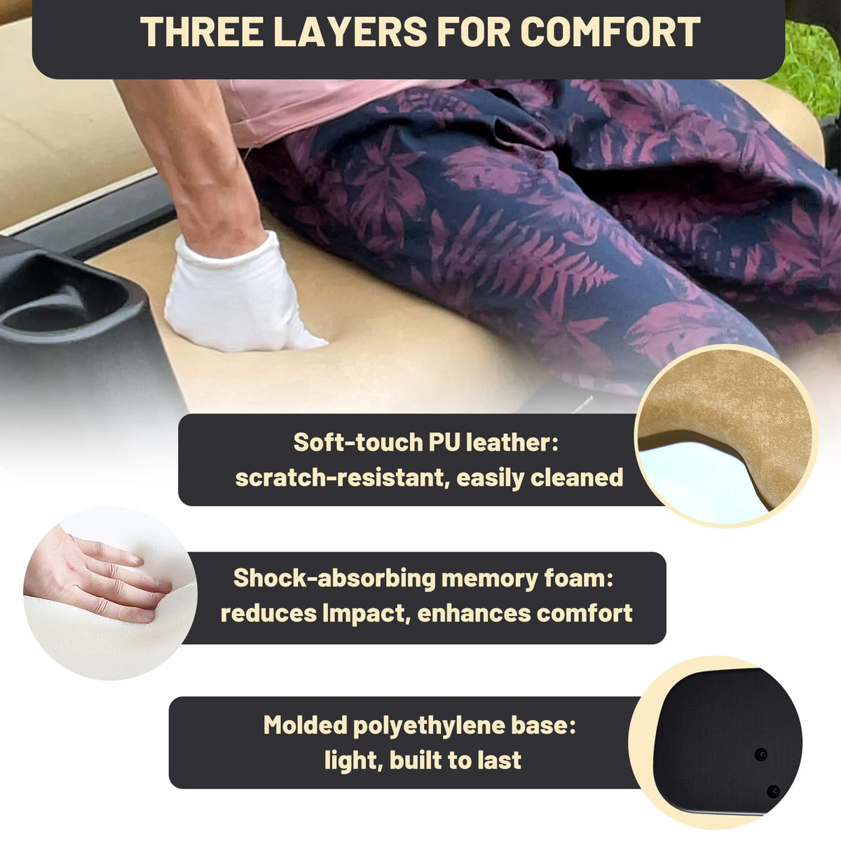 Shu-Ran universal golf cart rear seat bottom cushion for comfortable rides