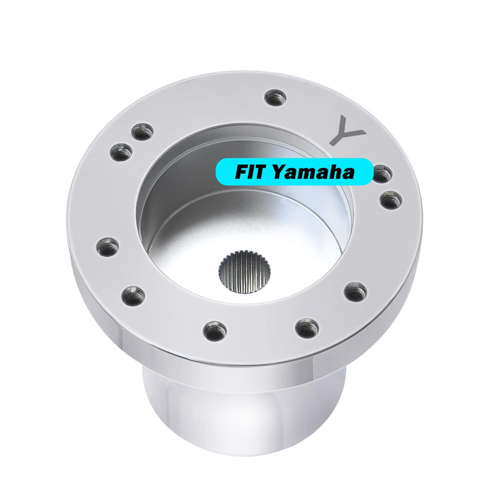 Shu-Ran Yamaha steering wheel adapter in silver enhances golf cart control.