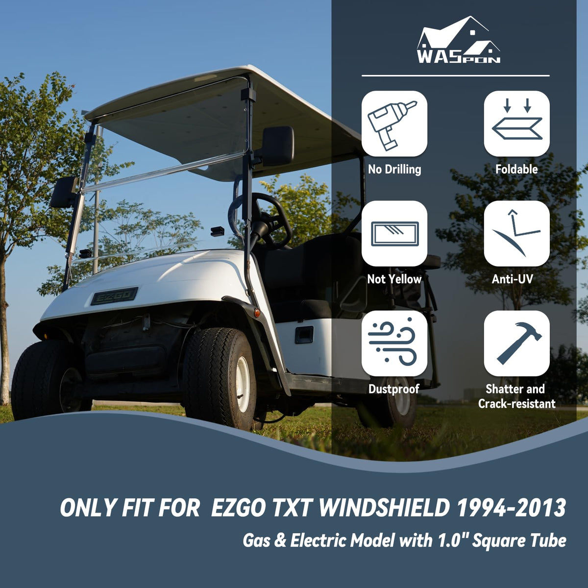 SHUNCHENXIANG EZGO TXT windshield 5mm thickness resists impacts on rough terrain