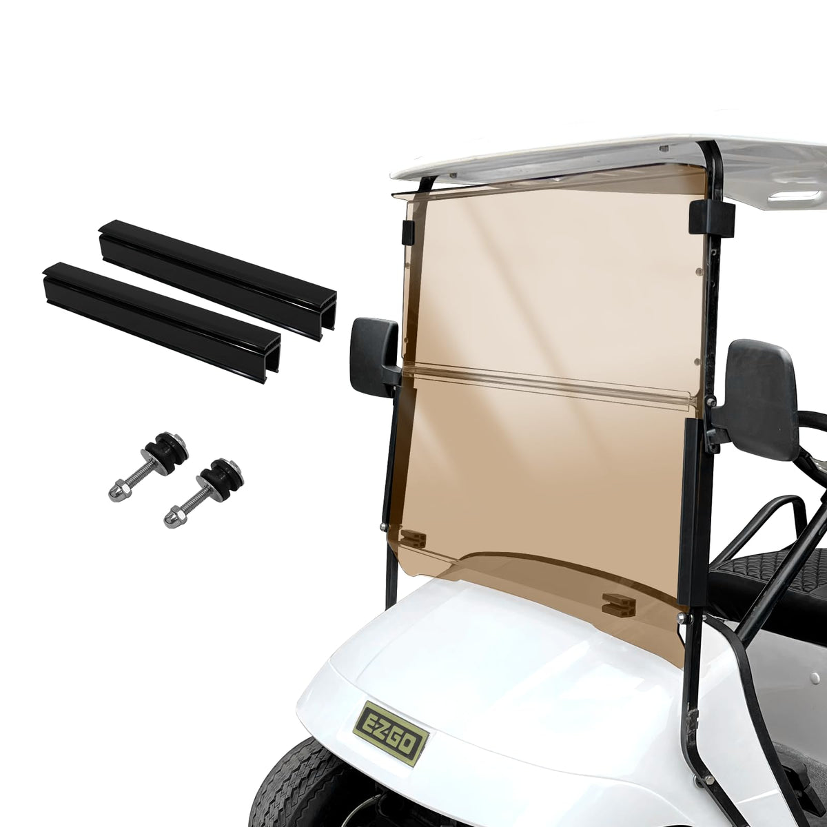 SHUNCHENXIANG EZGO TXT windshield front view showing 5mm acrylic durability.