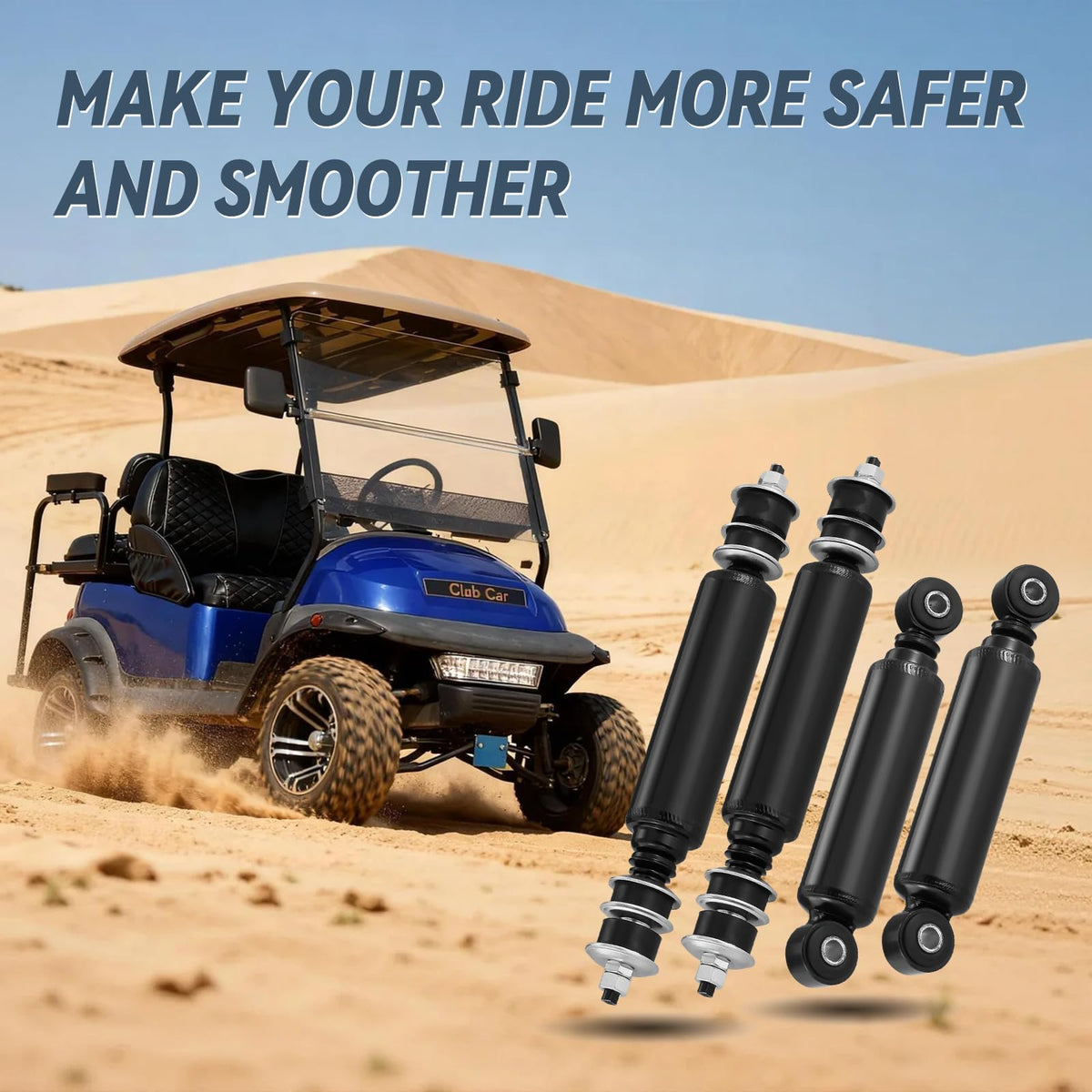 SHUNCHENXIANG shocks installed on golf cart during ride test on rough pavement.