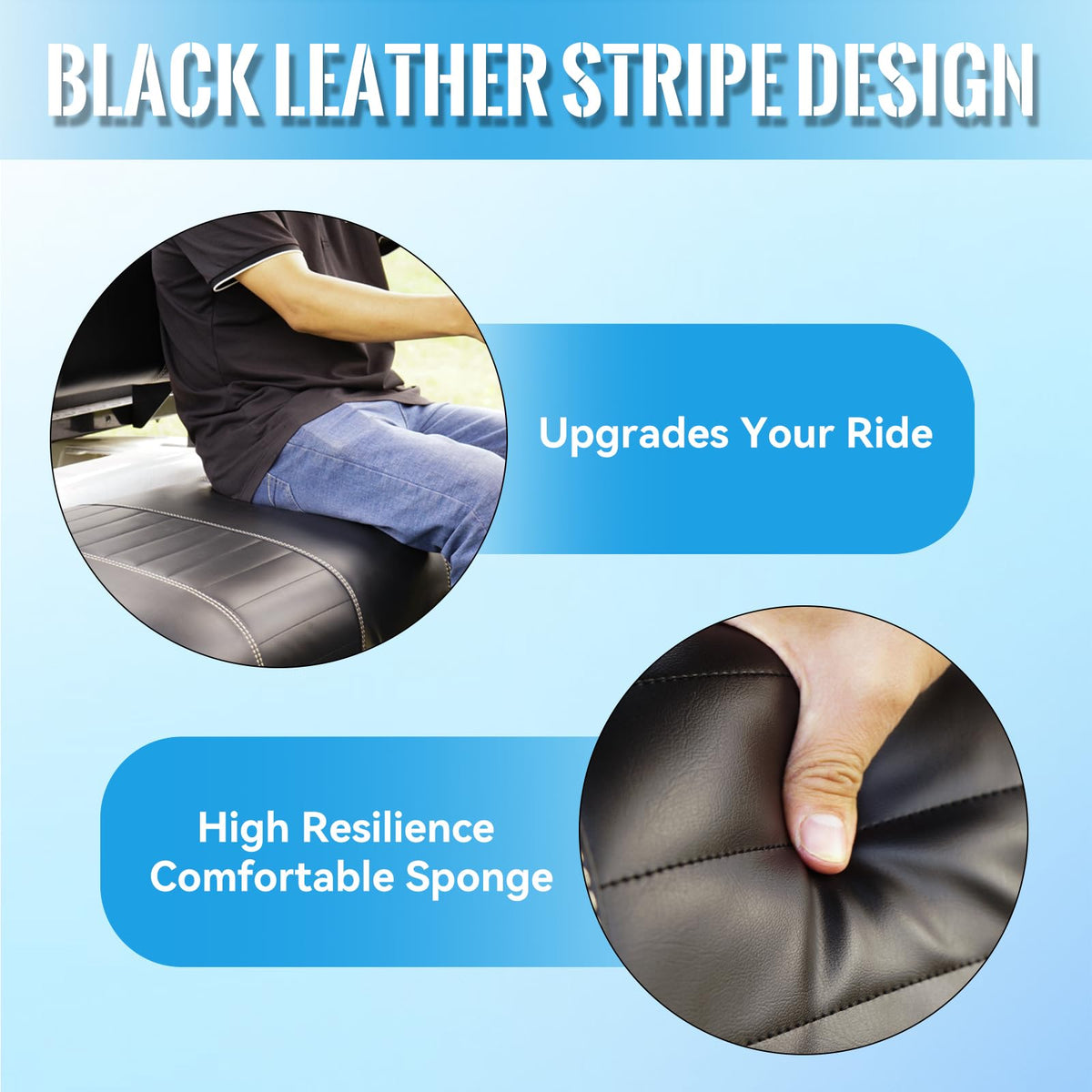 SHUNCHENXIANG leather stripe seat cover close-up shows premium stitching.