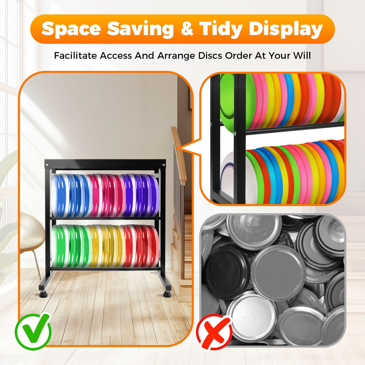Sidasu 2-Tier Disc Golf Rack with filament spools demonstrates versatile storage for hobby rooms.