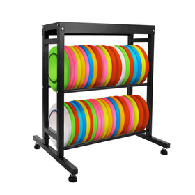 Sidasu 2-Tier Disc Golf Rack front view showing easy access and organized disc storage.