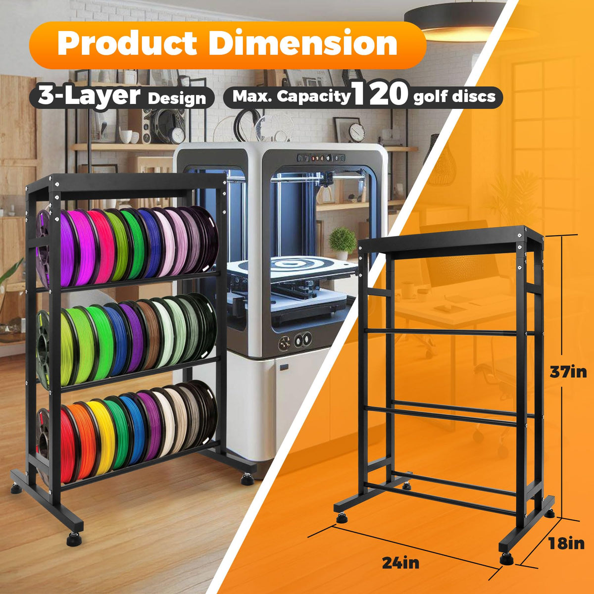 Sidasu 3-Tier Disc Rack side view with a sturdy frame