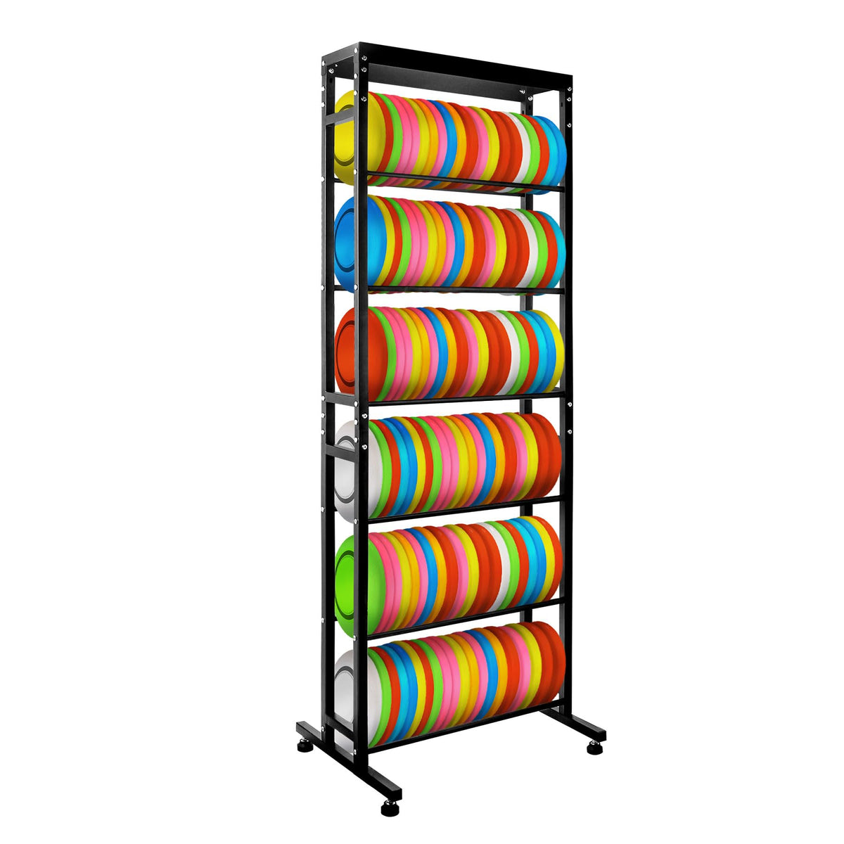 Sidasu 6-tier disc golf rack front view showing organized collection and quick access