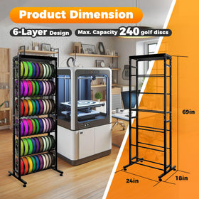 Sidasu disc golf rack side view highlighting sturdy metal frame for heavy loads