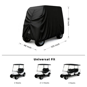 Silfrae all-weather cover front view highlighting full cart coverage and UV defense