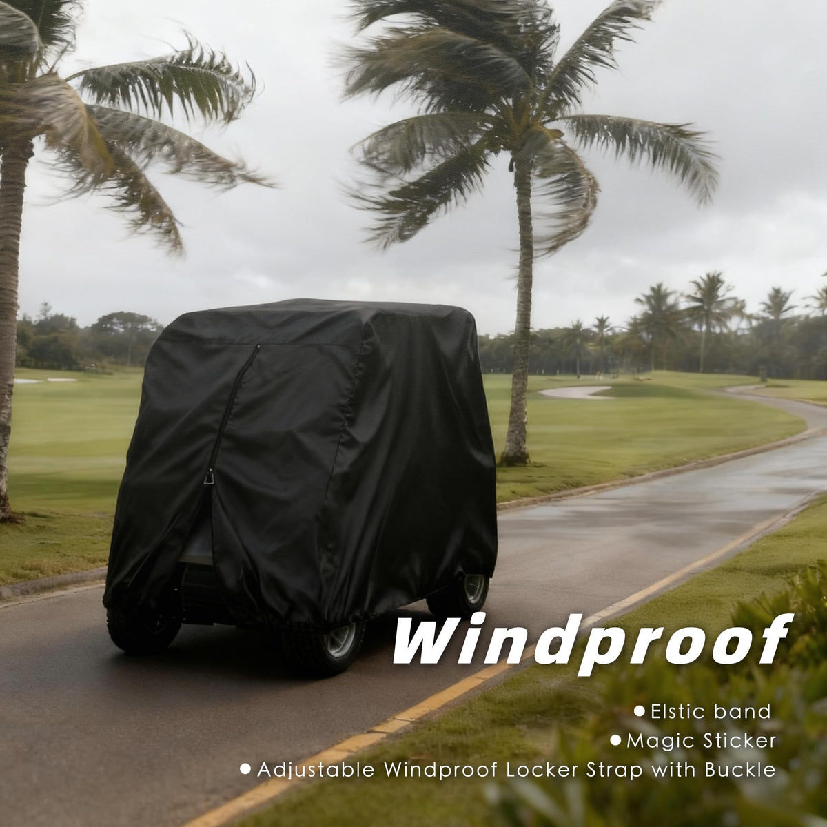 Silfrae all-weather cover rear view illustrating secure fit and access