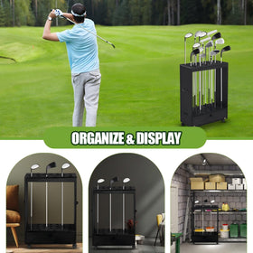 Silipull black wooden golf stand enhancing room decor and organization.