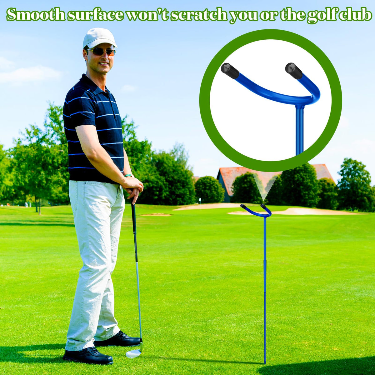 Silipull blue golf club holder supports visibility and organization on the course.