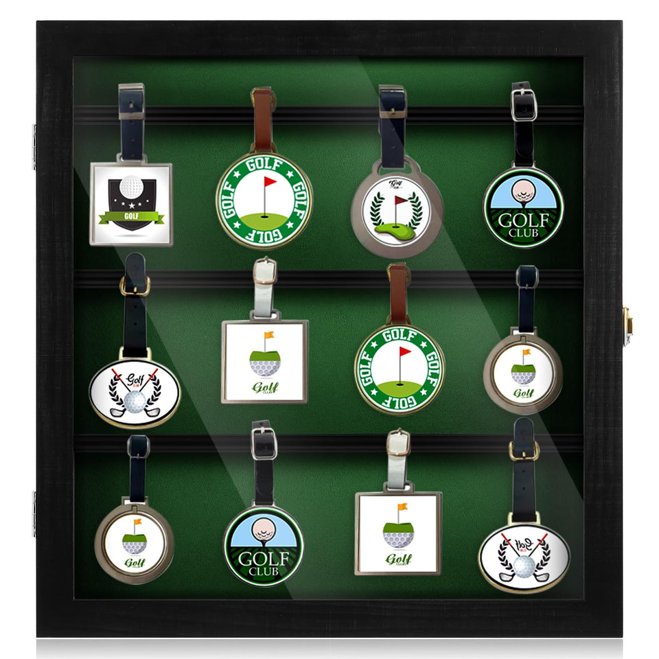 Silipull golf bag tag display case front view, organized, UV-protected tags