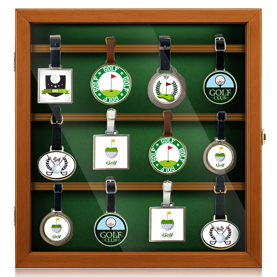 Silipull golf tag display case front view for organized bag tag storage