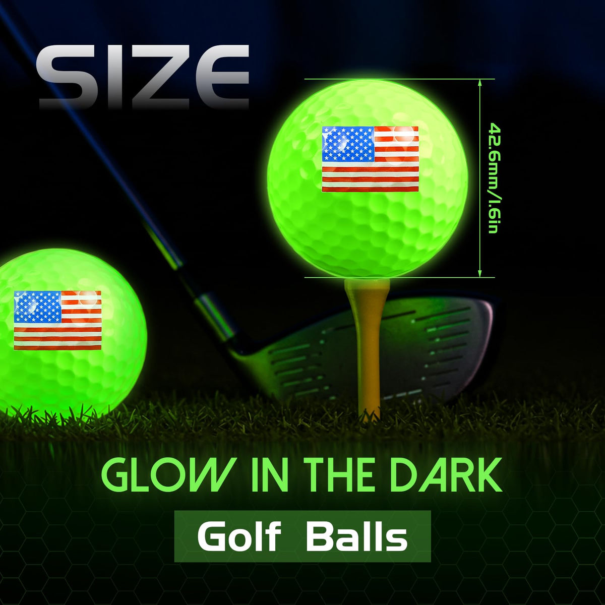 Silipull night golf ball with flag logo improves ball identification on the course