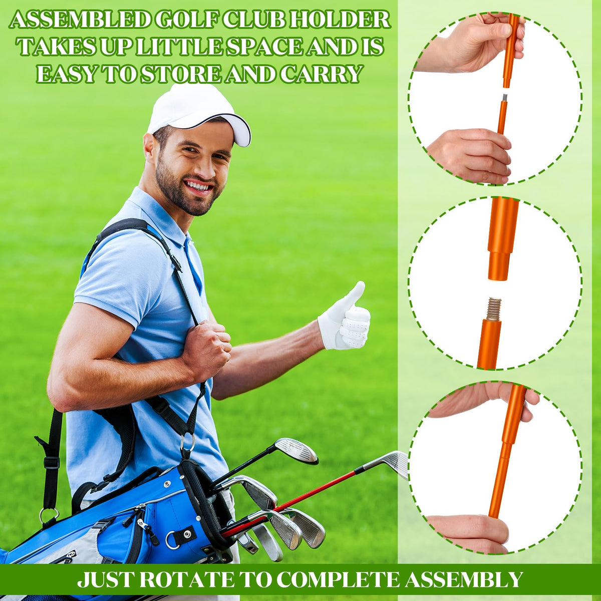 Soft rubber-wrapped frame protects clubs from scratches during use.