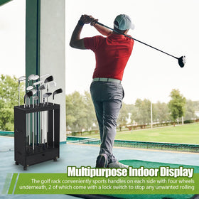 Silipull stable base with wheels for smooth repositioning of clubs.