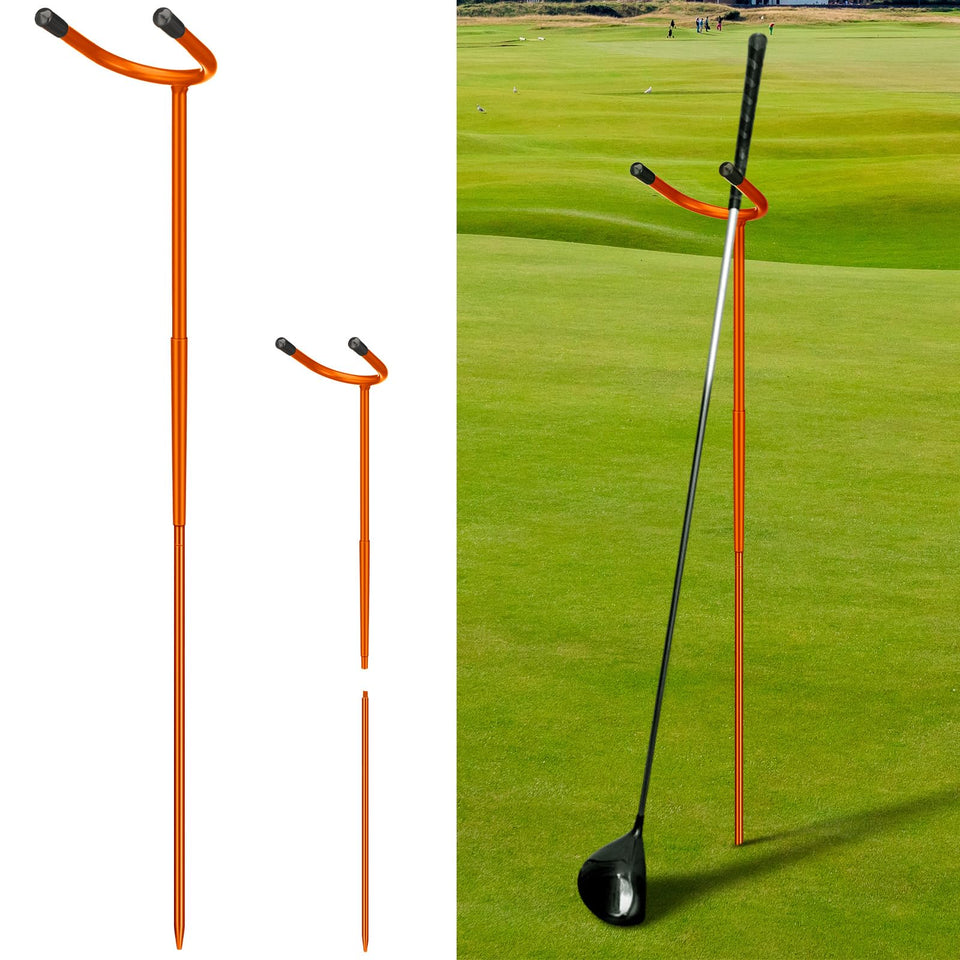 Silipull U-shaped golf club holder keeps clubs organized and ready.