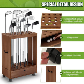 Silipull wooden golf club rack with wheels for easy relocation