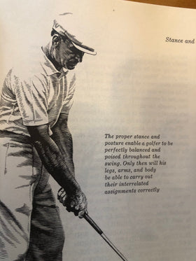 Simon & Schuster Five Lessons stance illustration shows proper alignment for consistent shots.