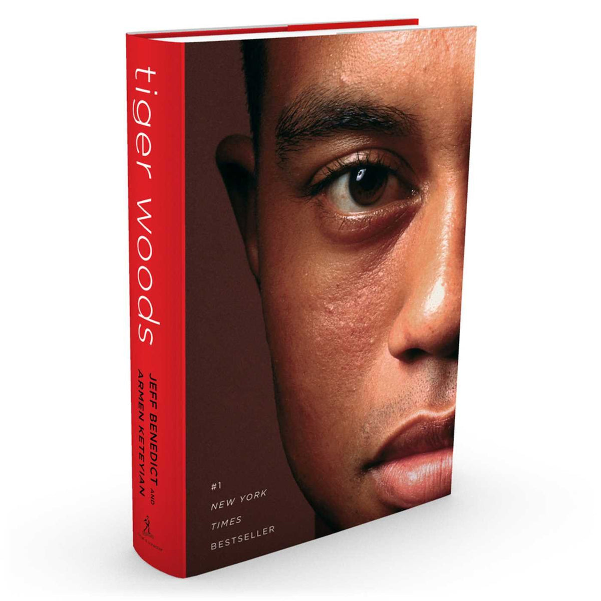 Simon and Schuster Tiger Woods biography cover with a compelling portrait for sports readers.