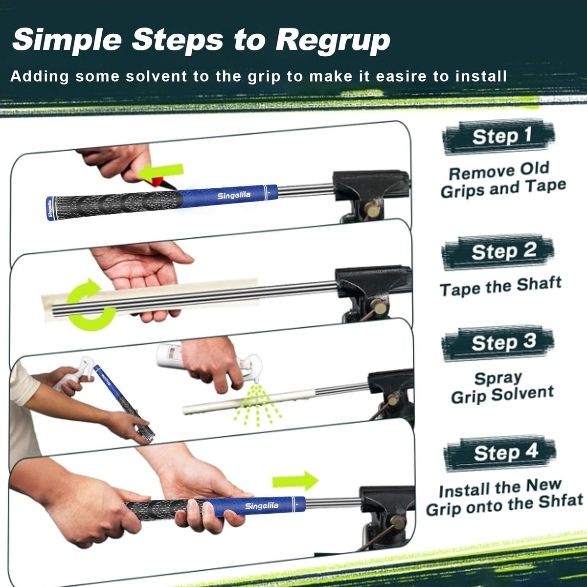 Singelila blue hybrid cross cord grips installed on golf club.