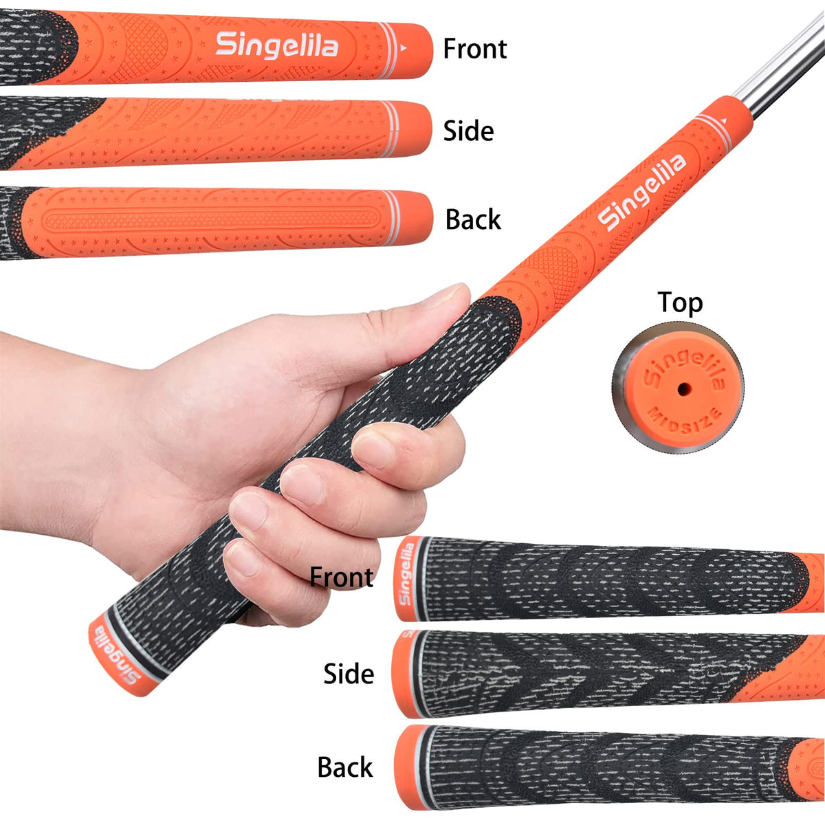 Singelila M-GY grip mounted on a club displaying standard-mid size fit