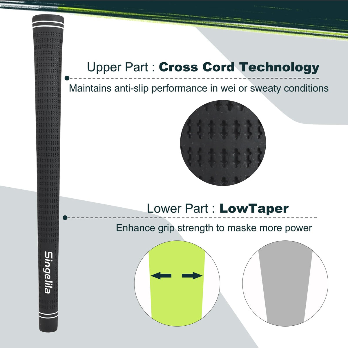 Singelila Premium Rubber Golf Grips 13 Pack moisture-wicking cord for secure hold.
