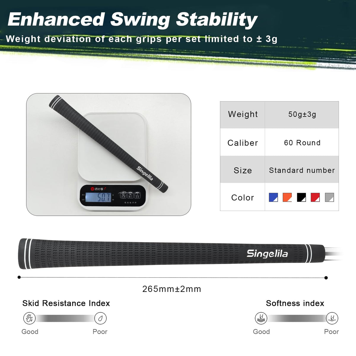 Singelila Premium Rubber Golf Grips 13 Pack vibration damping for smoother feel.