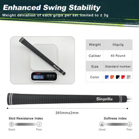 Singelila Premium Rubber Golf Grips 13 Pack vibration damping for smoother feel.
