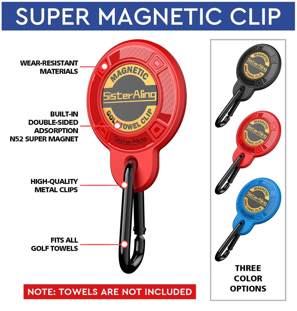 SisterAling magnetic towel clip removable for easy cleaning and towel swap.