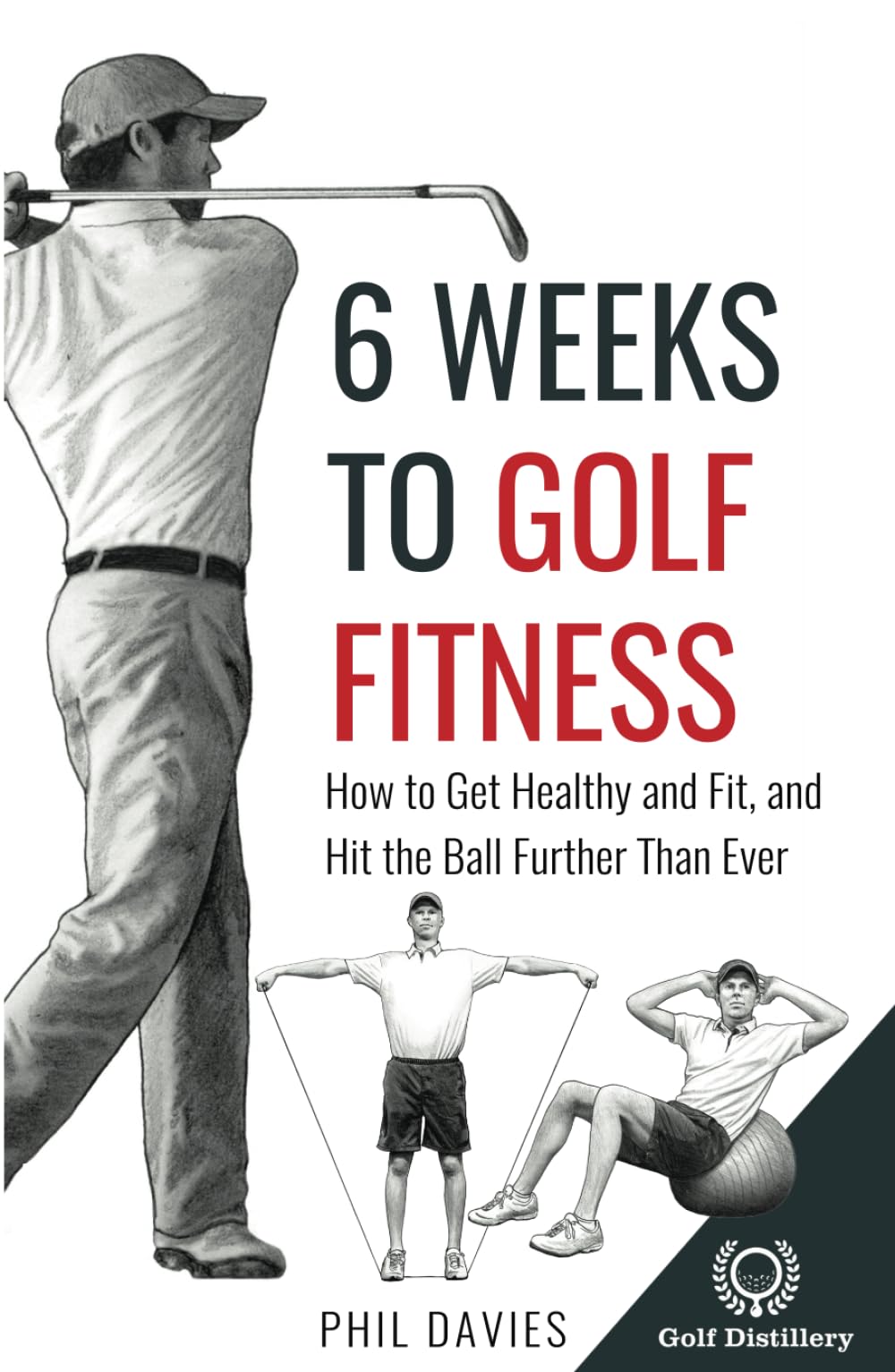 Six Weeks To Golf Fitness cover showing a home workout guide for stronger drives