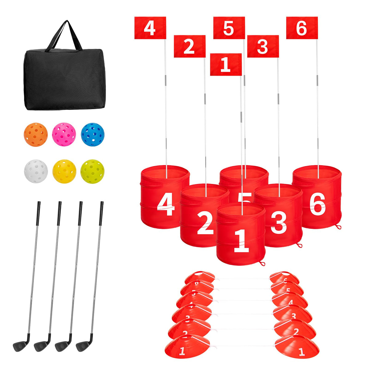 SJEhome 6-Hole Backyard Golf set assembled for backyard practice and family fun.
