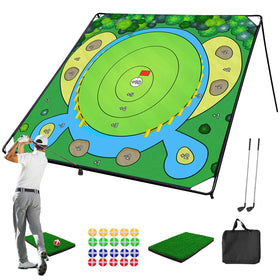 SJEhome 70x70 golf chipping mat setup for indoor or outdoor practice
