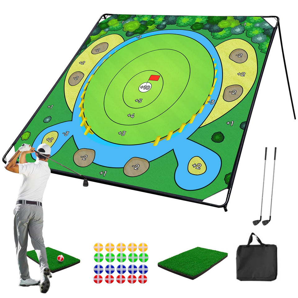 SJEhome 70x70 golf chipping mat setup for indoor or outdoor practice
