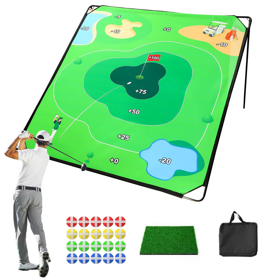 SJEhome golf chipping mat wide shot for indoor and outdoor practice, improving accuracy.