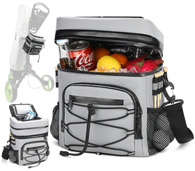SKYJDM 14-can golf cart expandable cooler bag with expanded space for drinks and snacks.