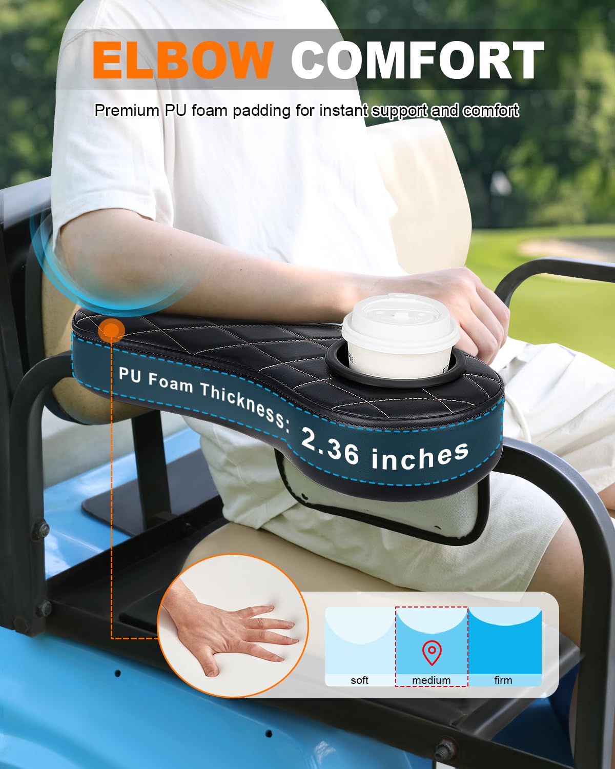 SKYJDM armrest with diamond stitching for durable, premium styling on the cart.