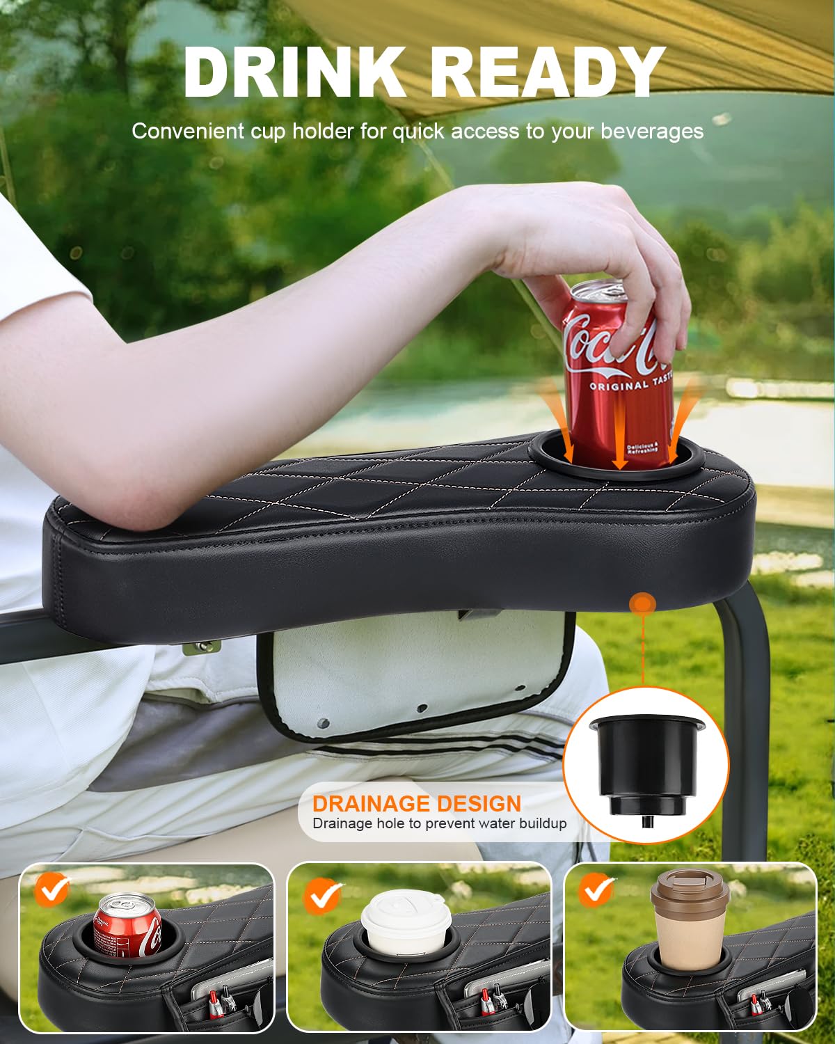 SKYJDM armrest with soft PU leather and high-density foam for comfort during rounds.