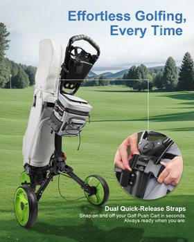 Dual quick-release straps attach securely to a push cart.