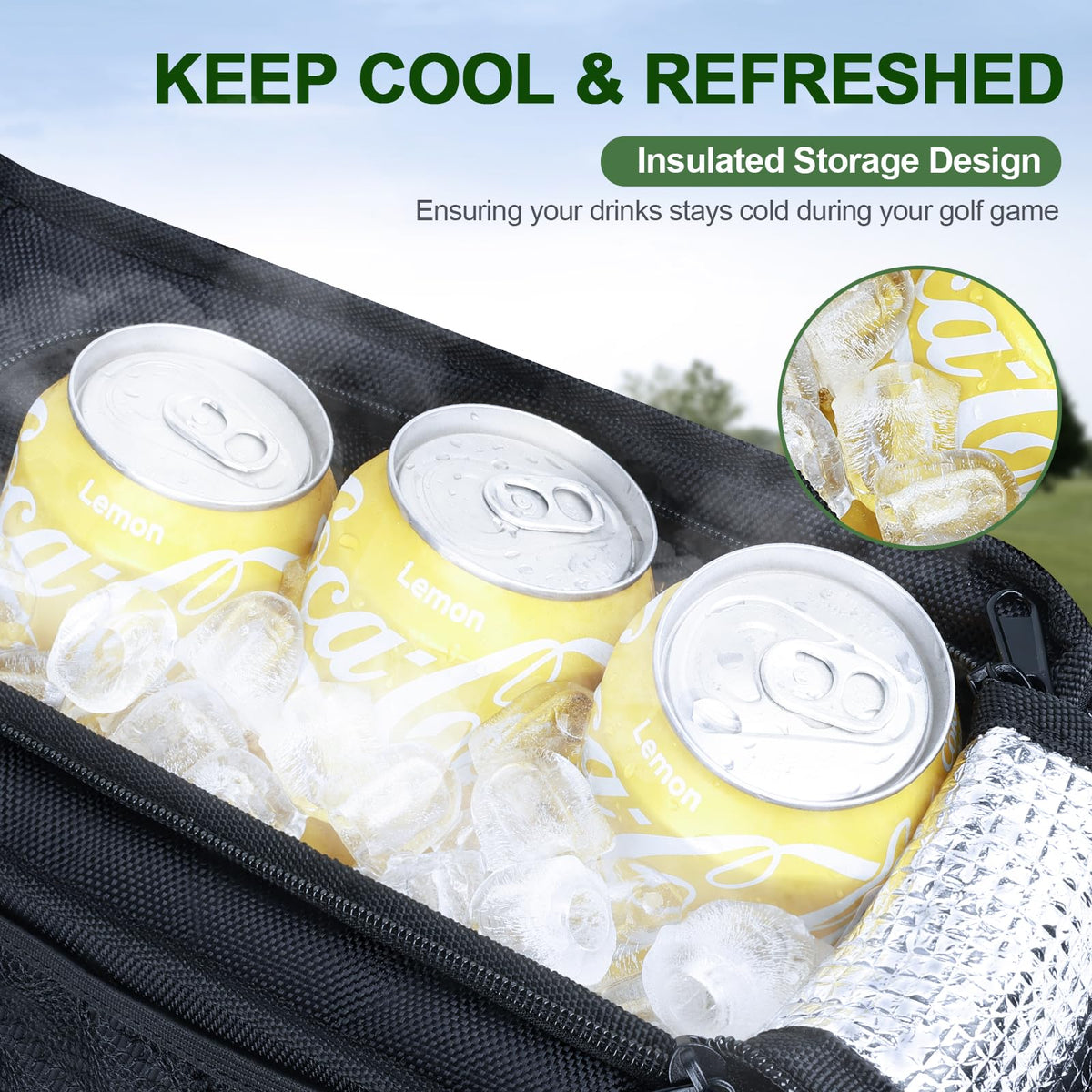 SKYJDM insulated compartment keeps beverages cold during rounds on course
