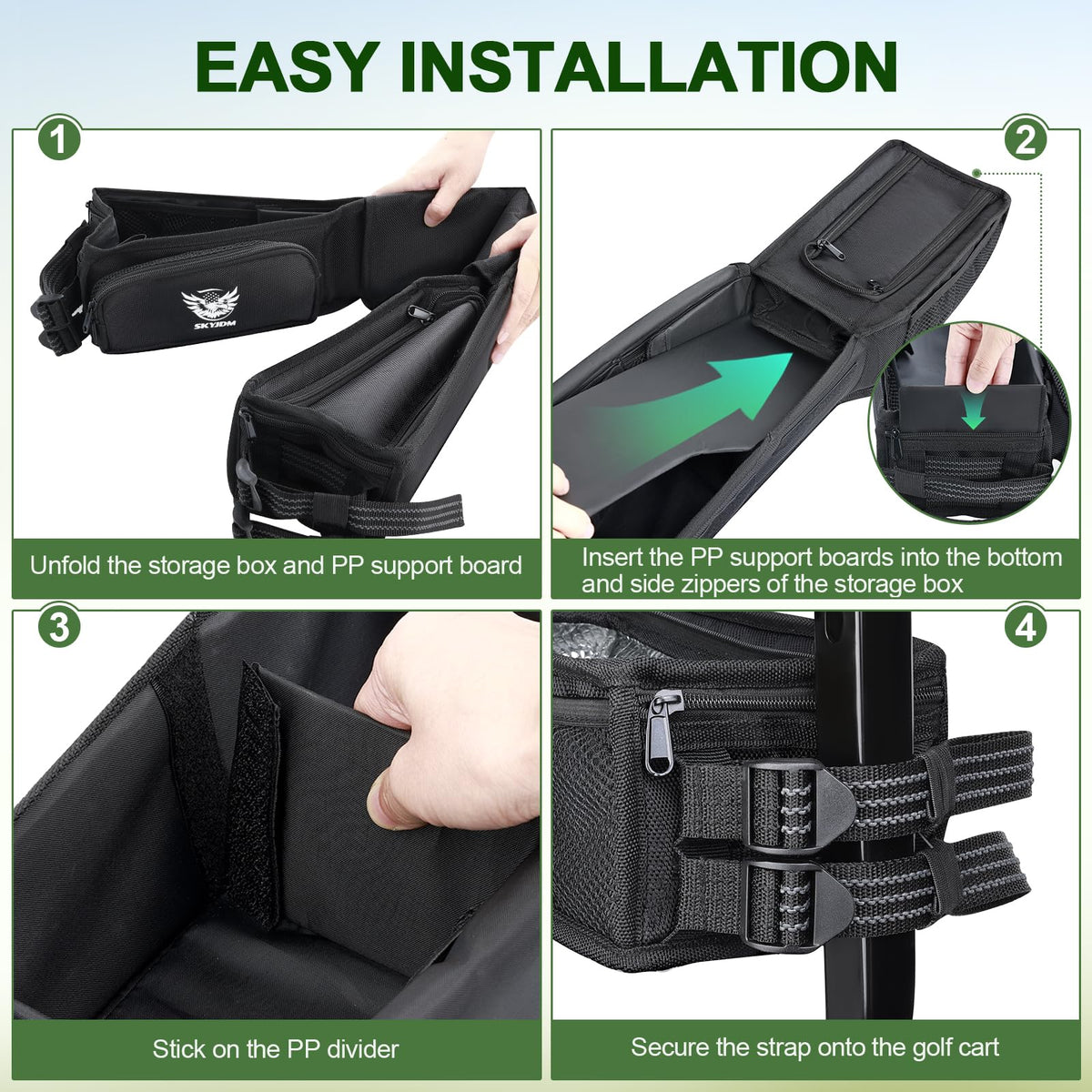 SKYJDM four reinforced friction straps secure the basket without drilling