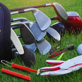 Skylety portable golf tool with hanging loop for easy on-course storage.