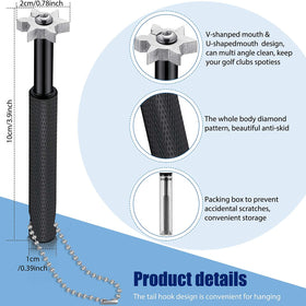 Skylety retractable brush cleans grooves and shoe cleats on the fairway