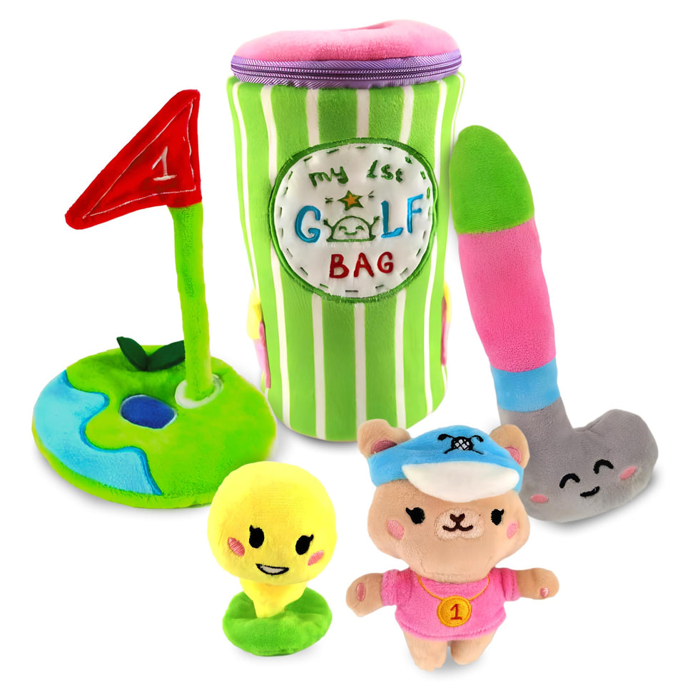 Skywin first golf bag playset plush club supports fine motor skill development.