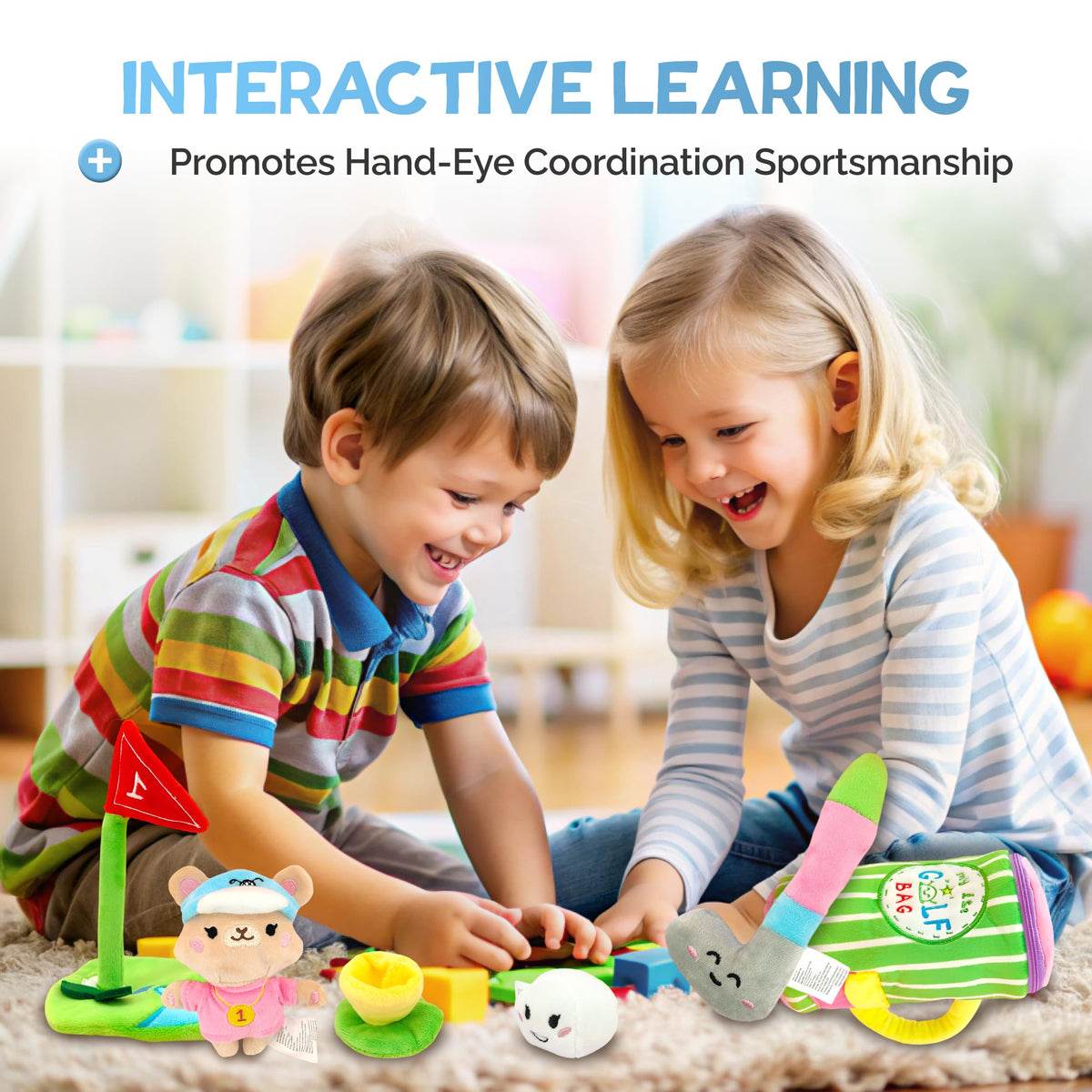 Skywin teddy bear plush and mug included enrich pretend golf tasks.