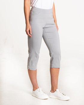 Slim-Sation pull-on capri pants with comfy waistband for all-day casual and active wear.
