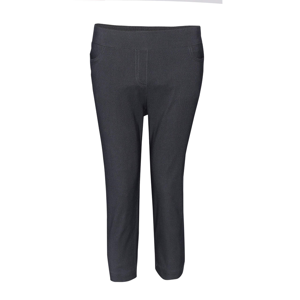 SLIM-SATION golf capri in charcoal with pull-on tummy control for a flattering fit.